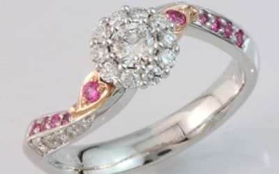 Hand made pink sapphire and diamond engagement ring