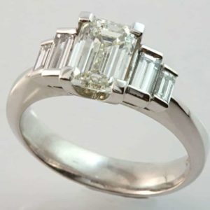 emerald cut diamond ring, hand made diamond ring, emerald cut engagement ring, Abrecht Bird, Abrecht Bird Jewellers