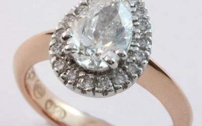 Pear shaped diamond halo ring