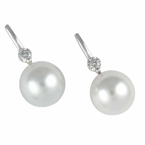 18 carat white gold South Sea pearl and diamond drop earrings