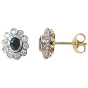 sapphire and diamond cluster earrings, sapphire earrings, Abrecht Bird, Abrecht Bird Jewellers