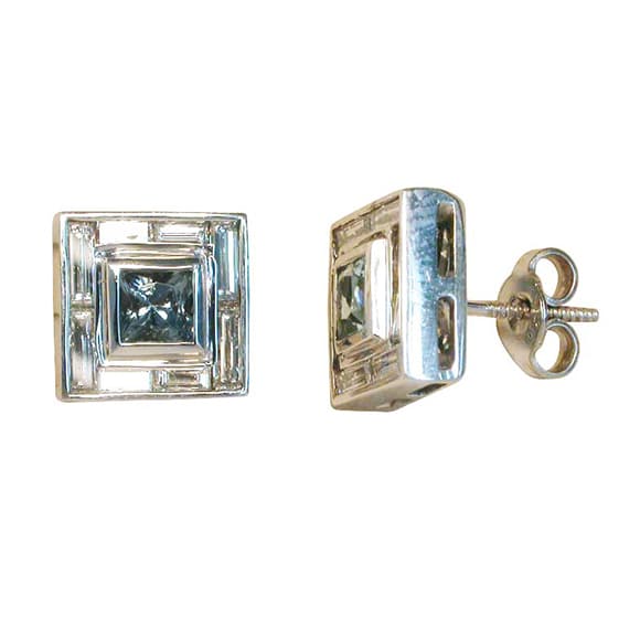 aquamarine and diamond studs, aquamarine earrings, diamond earrings, square earrings, Abrecht Bird, Abrecht Bird Jewellersq
