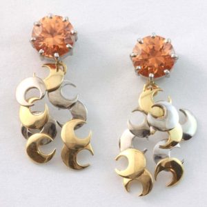 18 carat yellow and white gold mandarin garnet drop earrings