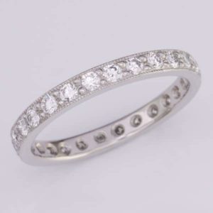 Platinum Diamond Wedding Ring, Platinum full circle diamond wedding ring with a mille grained edge