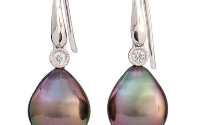 117279 : Tahitian Pearl & Diamond Drop Earrings