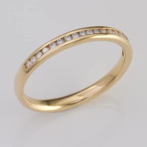 Yellow gold channel set diamond ring, 18 carat yellow gold diamond wedding ring