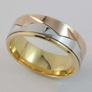 Gents 3 tone angular wedding ring