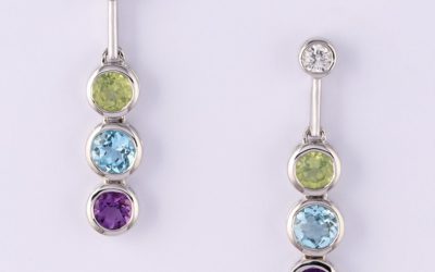 118668 : Diamond, Peridot, Blue Topaz & Amethyst Earrings