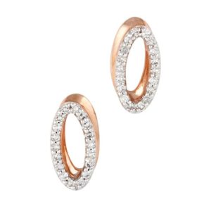 Oval shaped 9 carat rose gold pavé diamond set stud earrings.