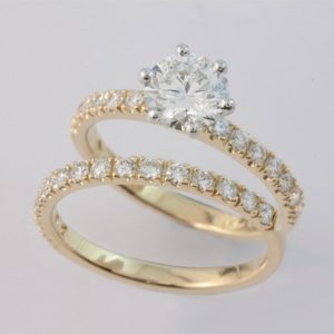 18 carat yellow and white gold diamond engament and wedding ring set