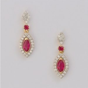 18 carat yellow gold ruby and diamond drop earrings