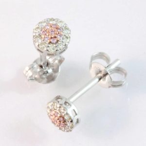 9 carat white and rose gold pink and white diamond stud earrings