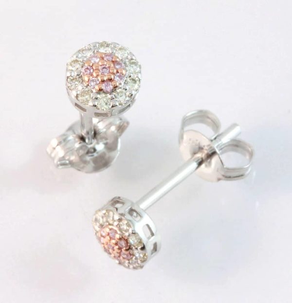 9 carat white and rose gold pink and white diamond stud earrings