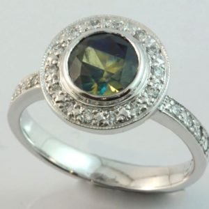 sapphire and diamond brooch, Abrecht Bird, Abrecht Bird Jewellers, Parti sapphire, sapphire ring, unique rings, Australian sapphire, hand made sapphire ring, sapphire halo ring, sapphire halo