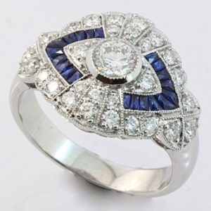 Sapphire and diamond art deco ring, Art Deco sapphire and diamond ring, Art Deco ring, sapphire and diamond ring
