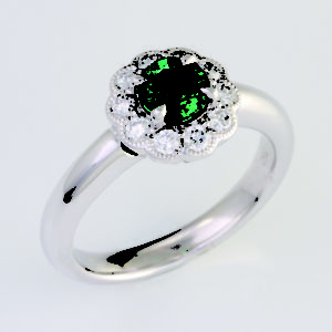 emerald halo ring, emerald and diamond ring, Abrecht Bird, Abrecht Bird Jewellers,