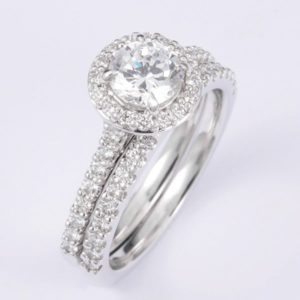 18 carat white gold diamond engagement and wedding ring set.