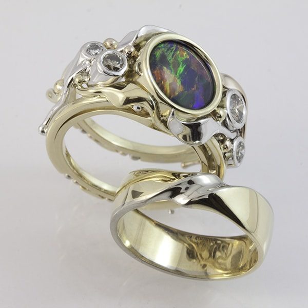 opal and diamond ring, custom made opal ring, Abrecht Bird, Abrecht Bird Jewellers, quality hand made designs, Greg John, custom made engagement rand wedding ring