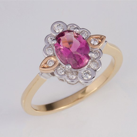 pink tourmaline and diamond ring, tourmaline ring, pink tourmaline, Abrecht Bird, Abrecht Bird Jewellers,