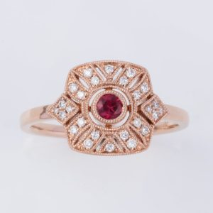 18 carat rose gold ruby and diamond ring
