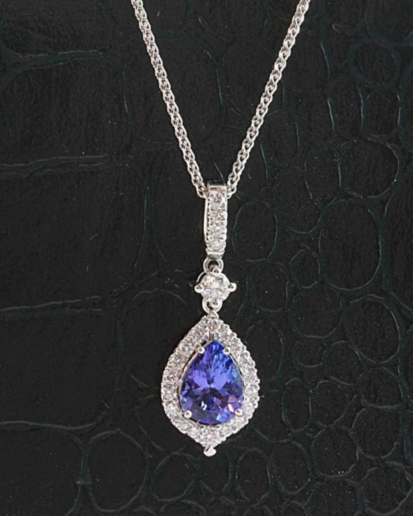 Abrecht Bird Jewellers, Tanzanite, Tanzanite and diamond pendant, white gold pendant, diamond and tanzanite, purple, blue,