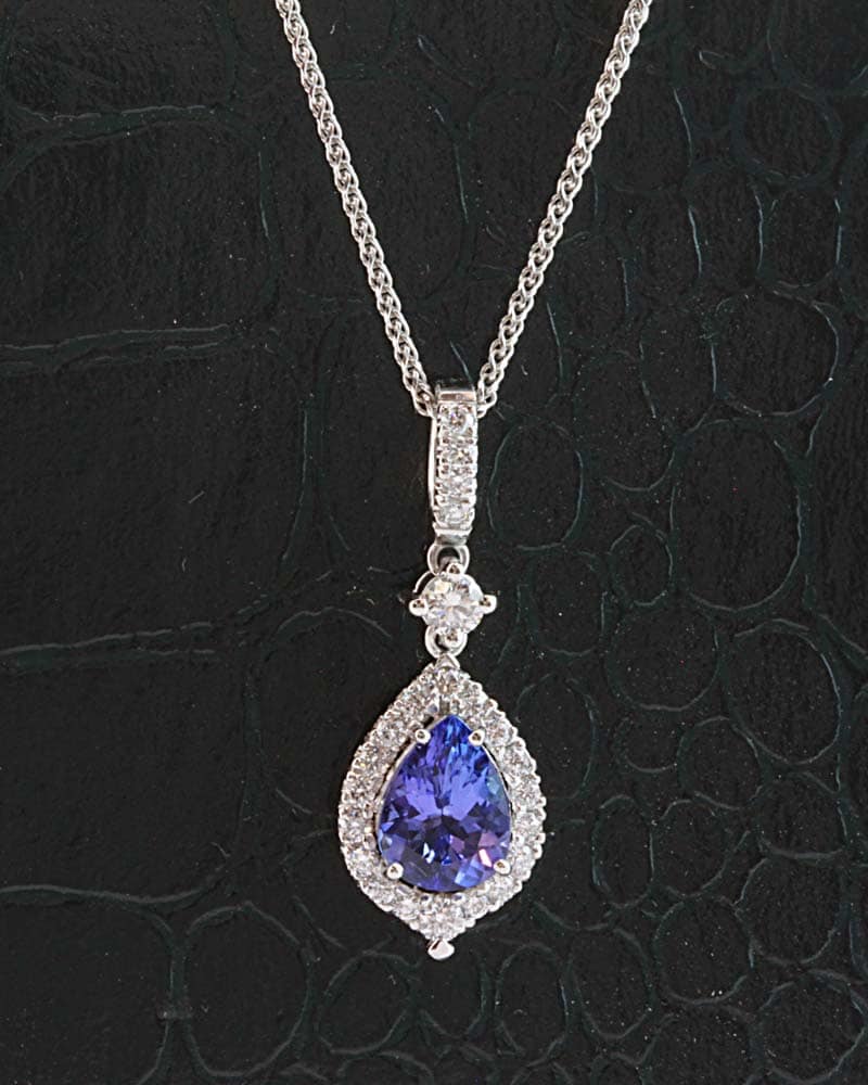 Abrecht Bird Jewellers, Tanzanite, Tanzanite and diamond pendant, white gold pendant, diamond and tanzanite, purple, blue, 