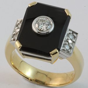 onyx and diamond ring, art deco style ring, art deco onyx ring, hand made onyx ring, quality jewellery, hand made jewellery, custom made jewellery, Abrecht Bird, Abrecht Bird Jewellers