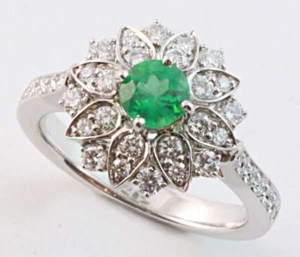 emerald and diamond ring, emerald cluster ring, Abrecht Bird, Abrecht Bird Jewellers, hand made jewellery, quality jewellery, hand made jewellery designs, custom made jewellery,