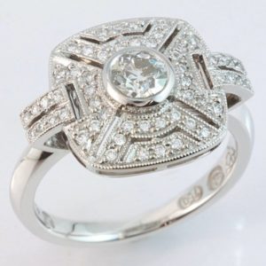 18 carat white gold multi diamond ring. Art Deco inspired.