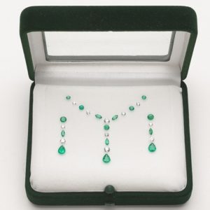 Set of Loose Emeralds and Diamonds for a proposed necklet and matching Earrings