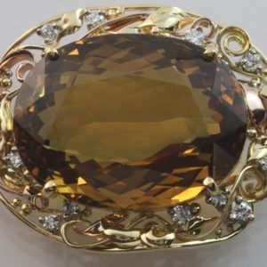 18 carat yellow, white and rose gold hand made golden sapphire and diamond brooch/pendant