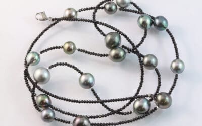 119615 : Black Spinel & Tahitian Pearl Rope Length Necklace