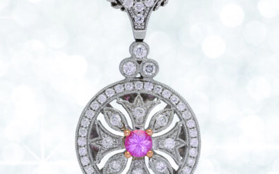 118783 : 18 Carat White & Rose Gold Pink Sapphire & Diamond Pendant