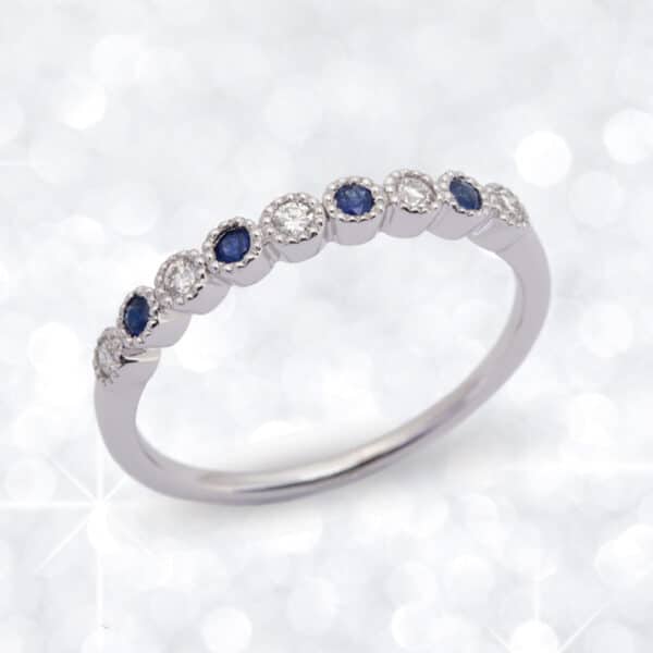 sapphire, diamond, Abrecht Bird Jewellers, sapphire anniversary ring, anniversary ring, sapphire wedding ring, sapphire and diamond wedding ring, Abrecht Bird Jeweller,