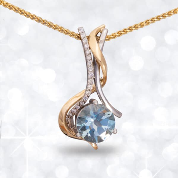 Two tone pendant, Abrecht Bird Jewellers, Aquamarine pendant, blue, diamond,