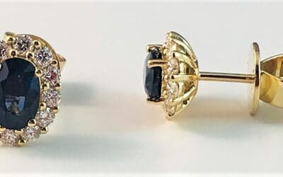 120823 : 18 Carat Yellow Gold Australian Sapphire & Diamond Cluster Earrings